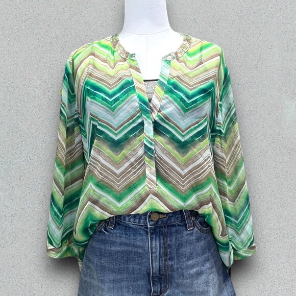 Chico's Tunic Blouse Watercolor Chevron Lorelai II Top with Sequins Womens Size - Picture 1 of 15